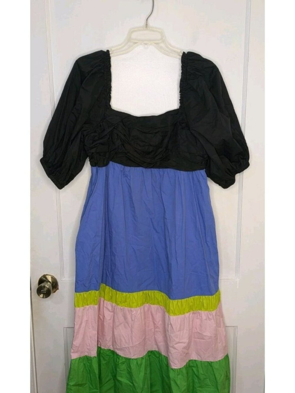 Crosby Mollie Burch Sz M Emerson Colorblock Midi Dress Puff Sleeve Square Neck